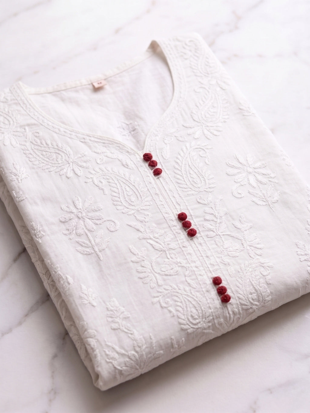 Ivory Floral Lace Detail Kurta Set with Printed Dupatta