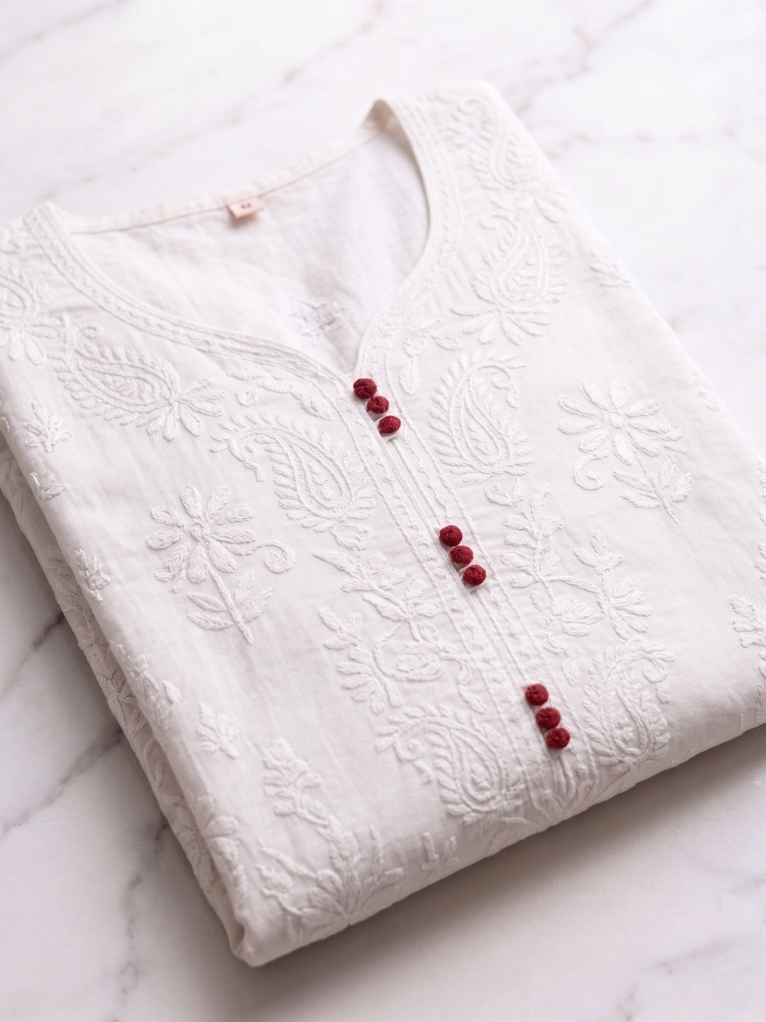 Ivory Floral Lace Detail Kurta Set with Printed Dupatta