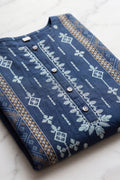 Indigo Blue Tribal Printed Kurta Set with Contrast Dupatta