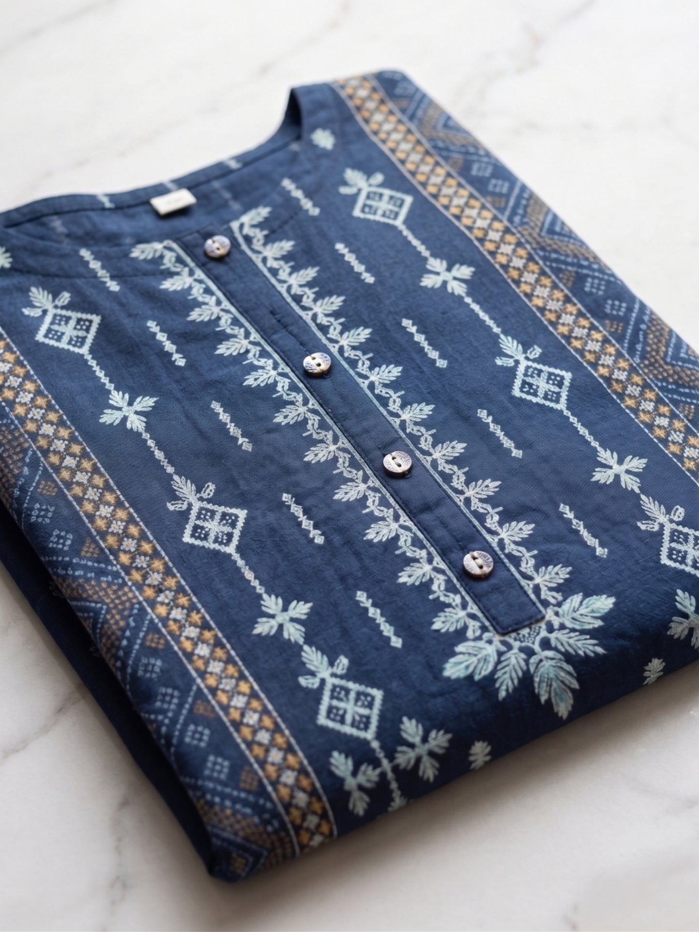 Indigo Blue Tribal Printed Kurta Set with Contrast Dupatta