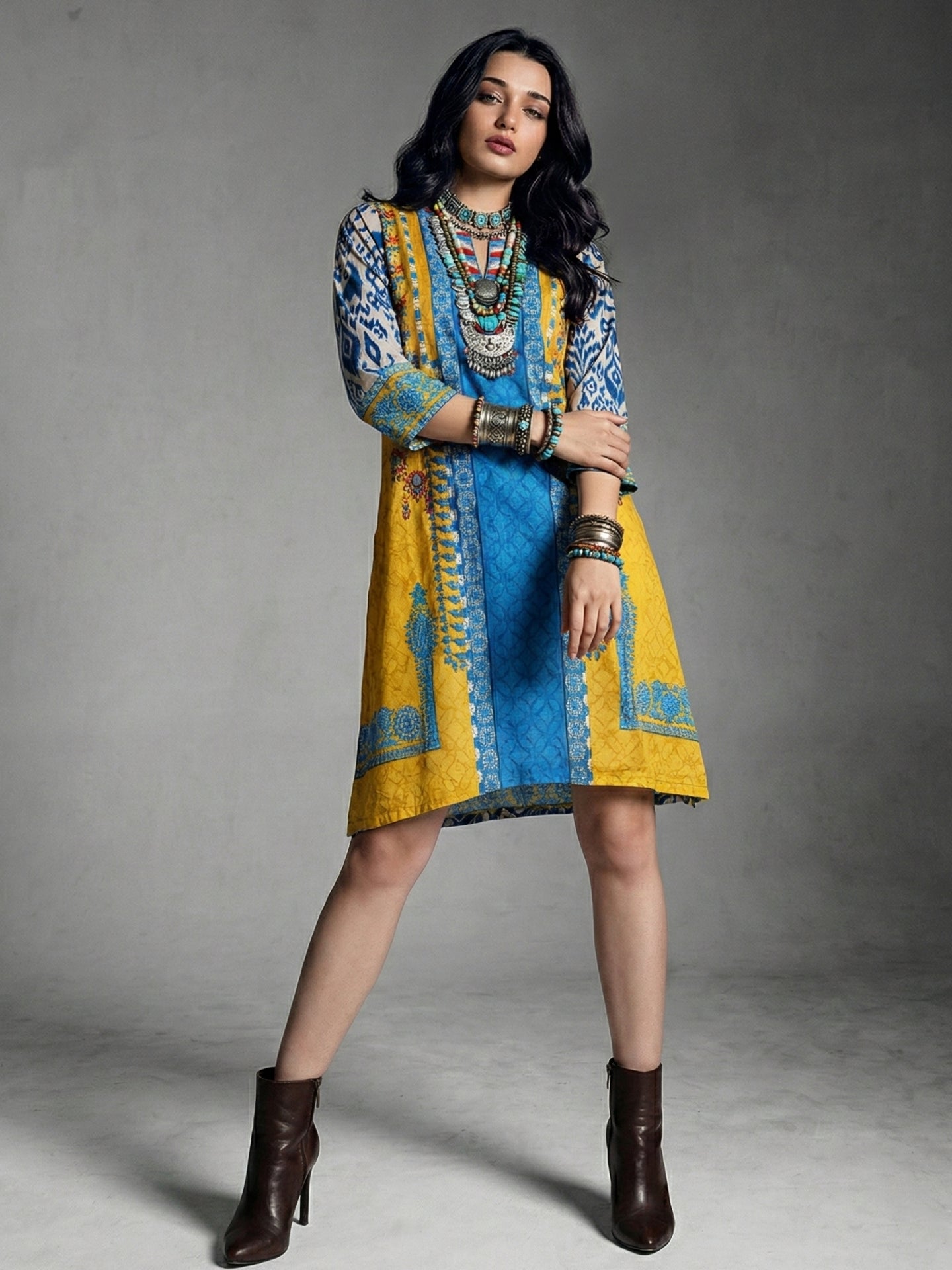 Bohemian Patchwork Cotton Lawn Kurti Dress