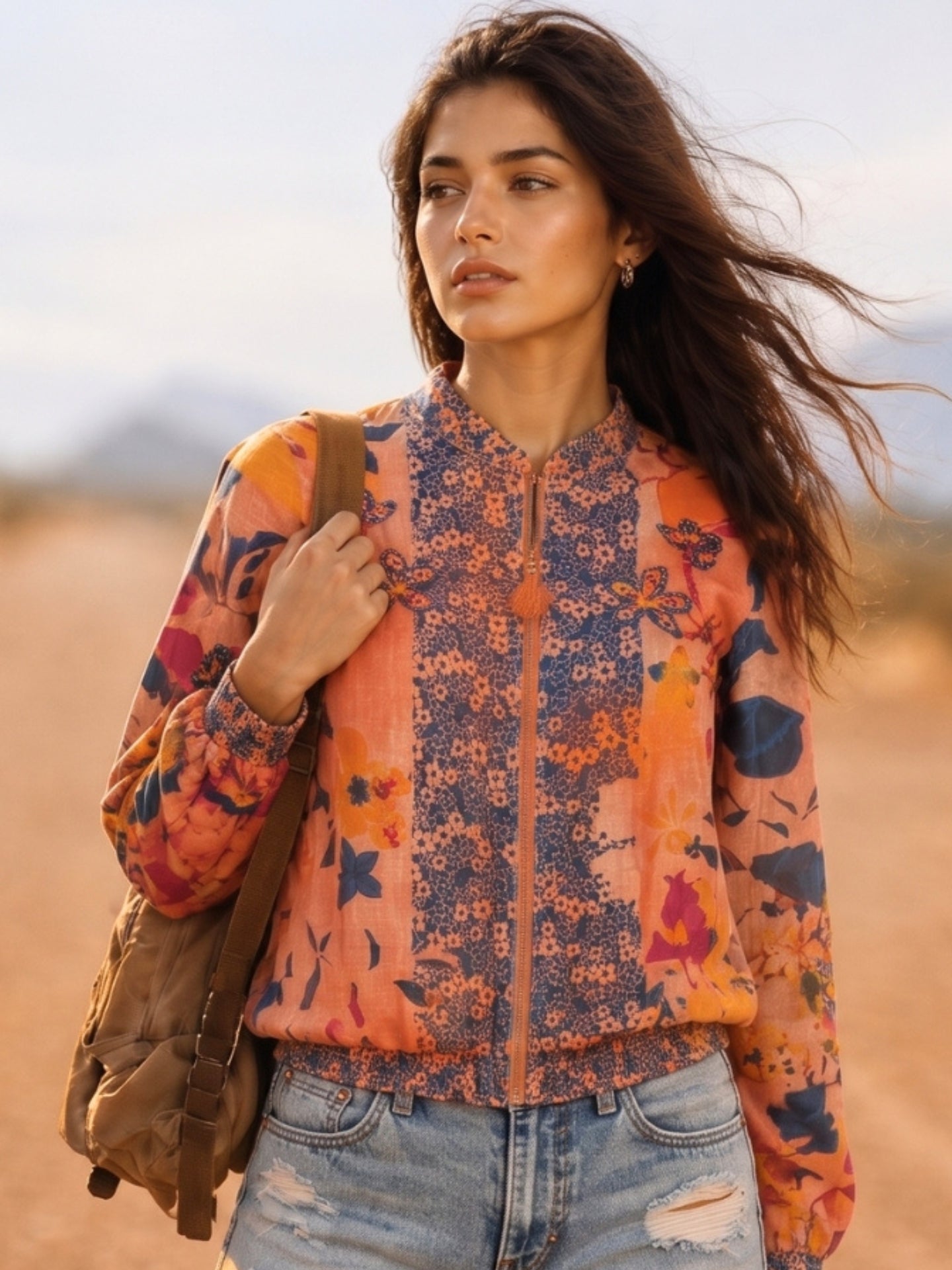 Blush Pink Botanical Print Summer Bomber Jacket