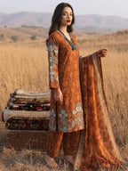 Cinnamon Brown Botanical Printed Cotton Lawn Suit Set