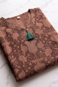 Cinnamon Brown Botanical Printed Cotton Lawn Suit Set