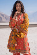 Coral Red Floral Printed Kurta Set with Mustard Dupatta