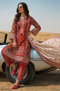 Rust Red Ethnic Printed Cotton Lawn Kurta Set with Dupatta