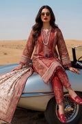 Rust Red Ethnic Printed Cotton Lawn Kurta Set with Dupatta