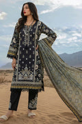 Black Mughal Floral Printed Cotton Lawn Suit Set