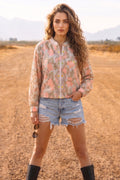 Peach Boho Floral Printed Lightweight Summer Jacket