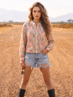 Peach Boho Floral Printed Lightweight Summer Jacket