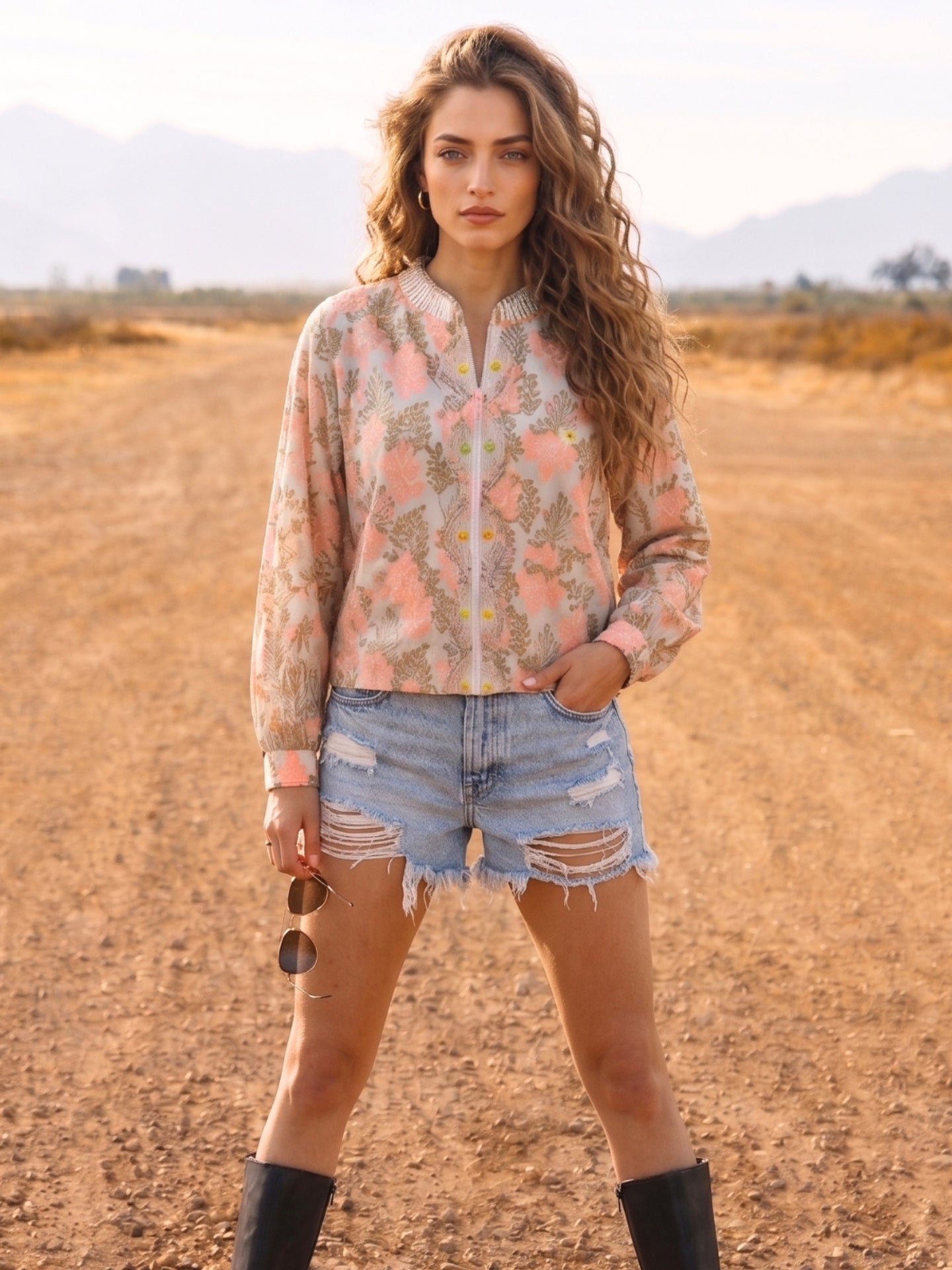 Peach Boho Floral Printed Lightweight Summer Jacket