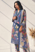 Periwinkle Blue Floral Printed Kurta Set with Lace Detail