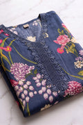 Periwinkle Blue Floral Printed Kurta Set with Lace Detail