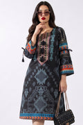 Women's Black Tribal Print Embroidered Straight Kurti