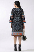 Women's Black Tribal Print Embroidered Straight Kurti