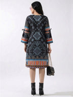 Women's Black Tribal Print Embroidered Straight Kurti