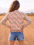 Peach Boho Floral Printed Lightweight Summer Jacket