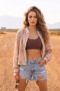 Peach Boho Floral Printed Lightweight Summer Jacket