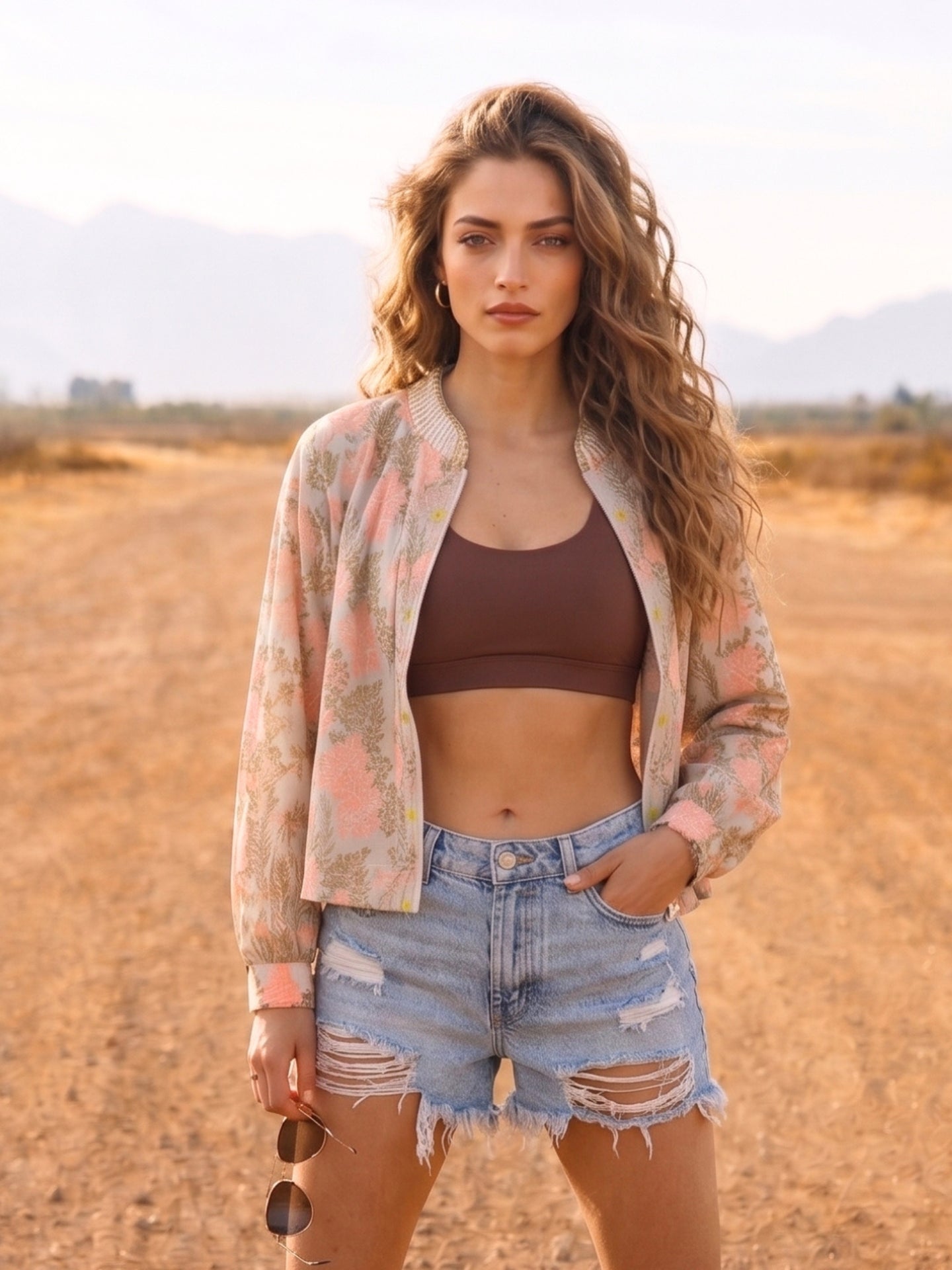 Peach Boho Floral Printed Lightweight Summer Jacket