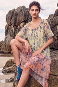 Pastel Floral Layered Boho Midi Dress