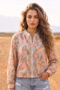Peach Boho Floral Printed Lightweight Summer Jacket