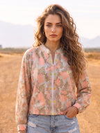 Peach Boho Floral Printed Lightweight Summer Jacket