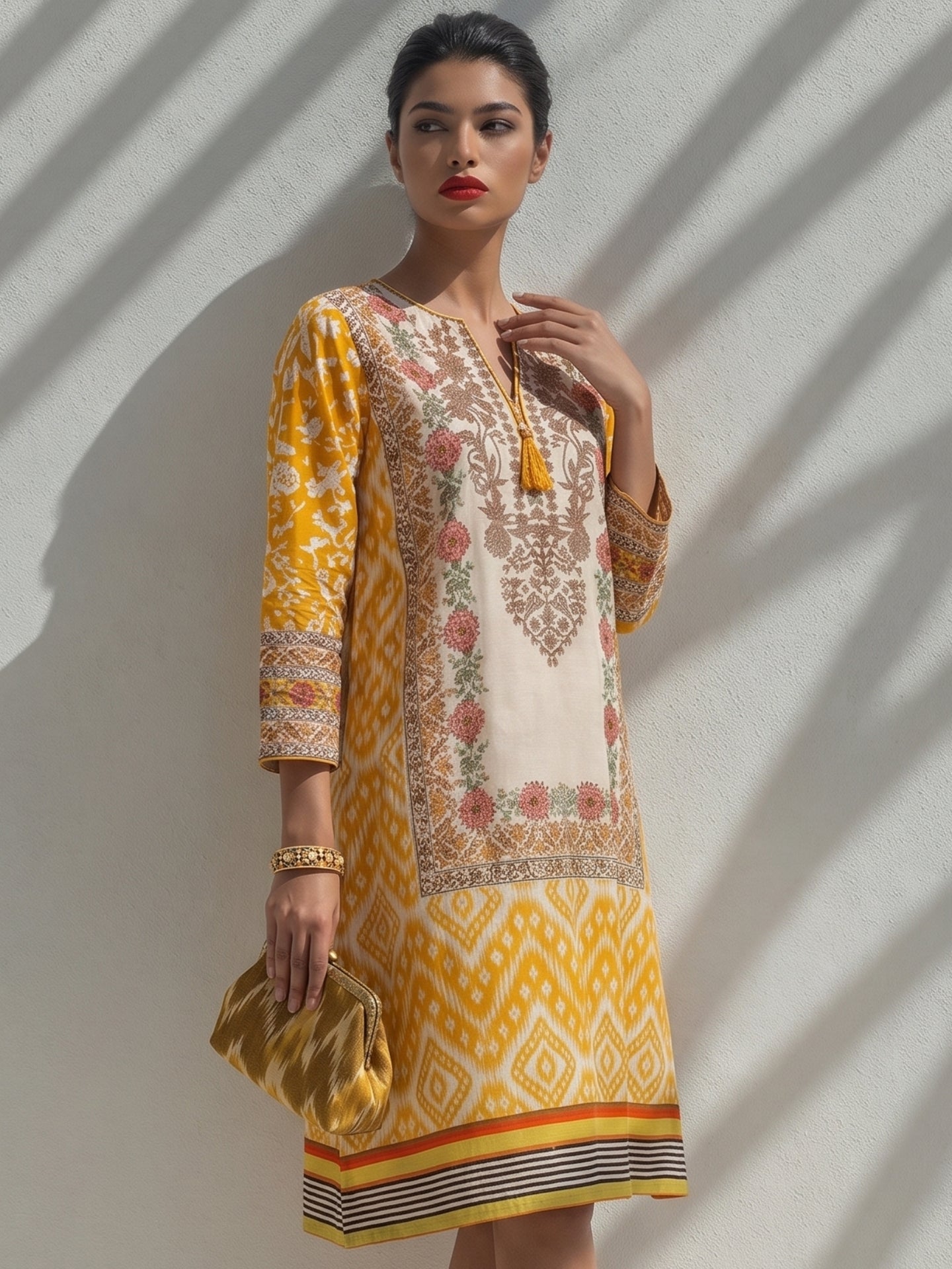 Ikat Print Cotton Lawn Kurti Dress
