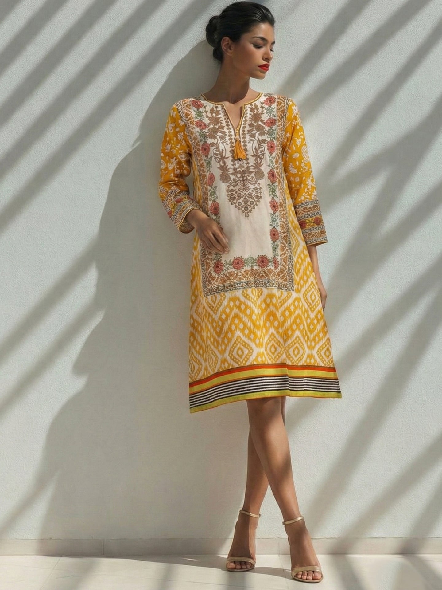 Ikat Print Cotton Lawn Kurti Dress
