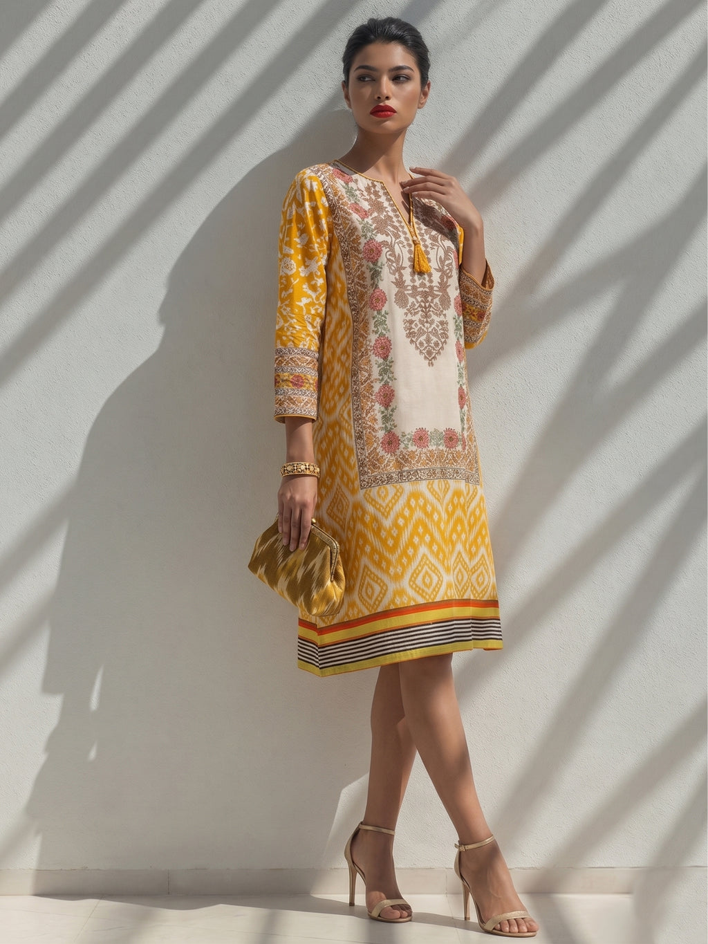 Ikat Print Cotton Lawn Kurti Dress