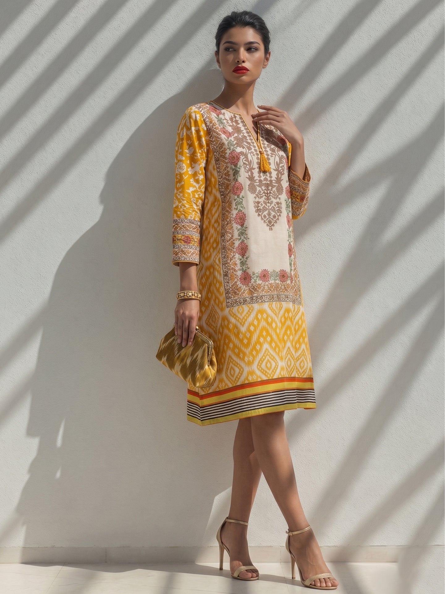 Ikat Print Cotton Lawn Kurti Dress