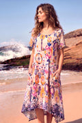 Abstract Floral Print Asymmetric Midi Dress